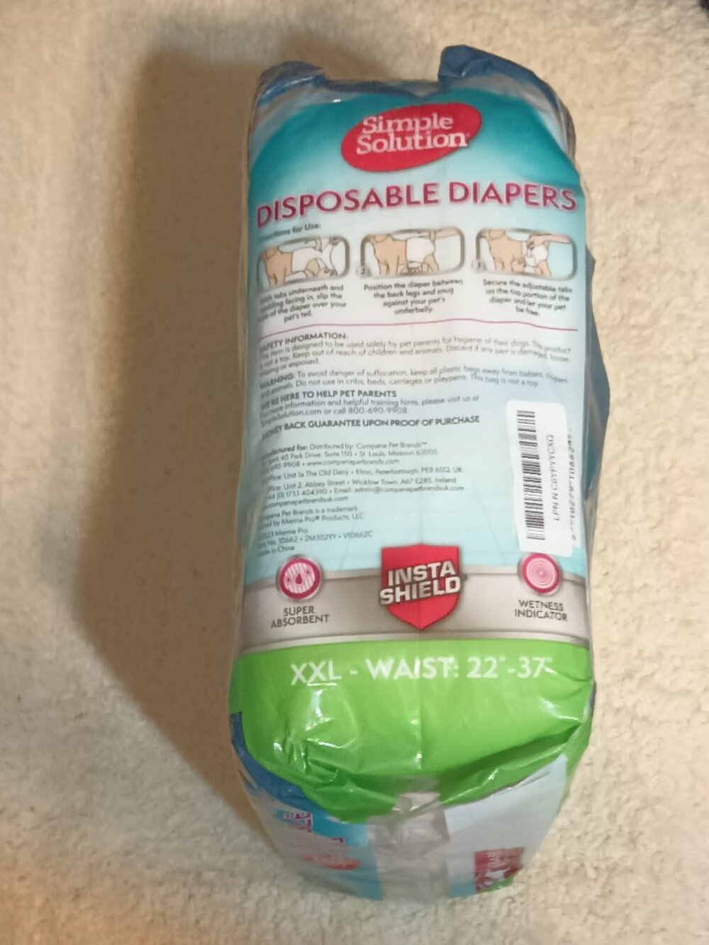 *NIP* Simple Solution Disposable Female Dog Diapers, XXL 22"- 37" waist, 30 Ct. - Picture 9 of 11